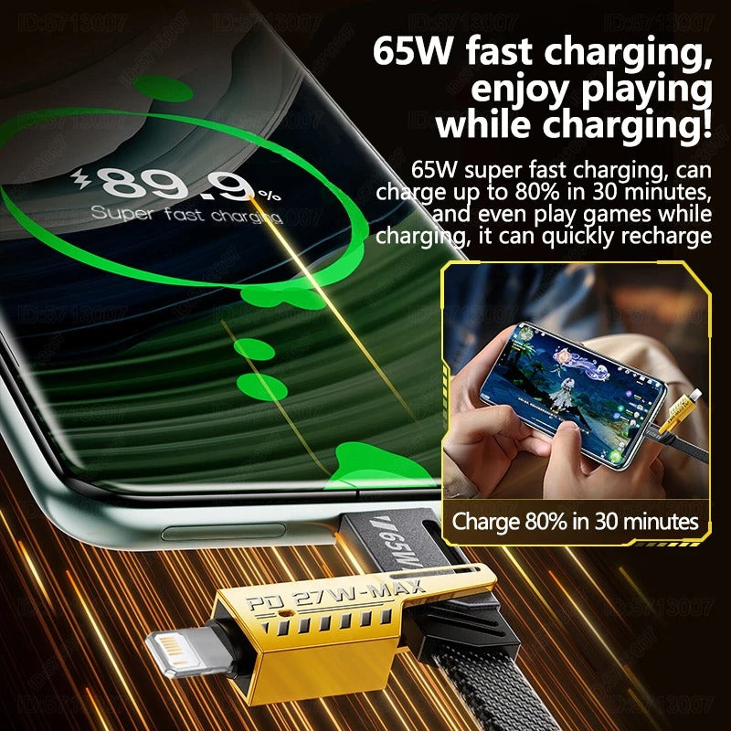 4-in-1 65W Fast Charging USB to Type-C PD Cable for iPhone, Xiaomi, Samsung, Huawei Devices