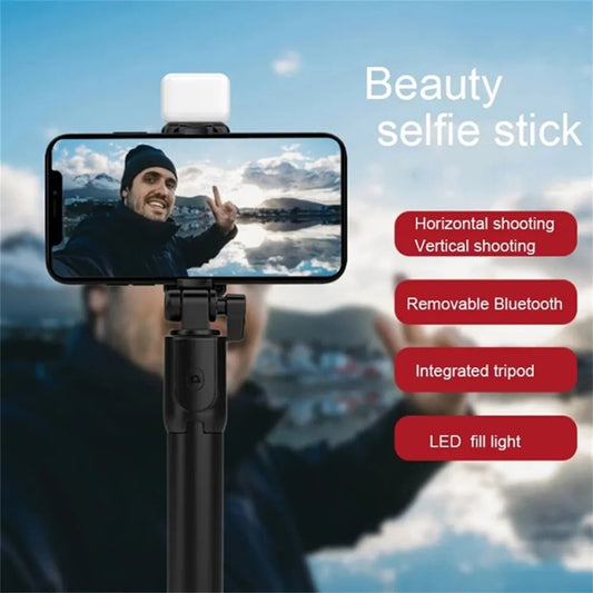 R1 Bluetooth 3-in-1 Multifunctional Selfie Stick with Remote, Light, Tripod Stand for All Phones