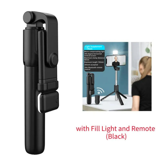 R1 Bluetooth 3-in-1 Multifunctional Selfie Stick with Remote, Light, Tripod Stand for All Phones